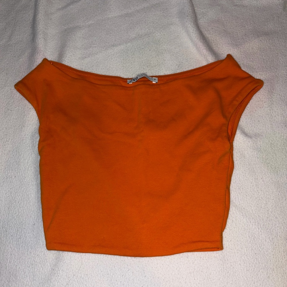 Orange Off-Shoulder Women's Crop Top